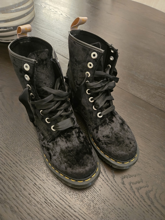Dr. Martens Shoes - Doc Martens Women's Black Velvet Lace-Up Combat Boots - Fashion Ankle Boot